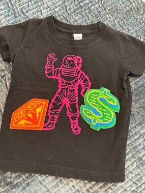 Billionaire Boys Club Black Tee with Hot Pink Astronaut & Neon Appliqués